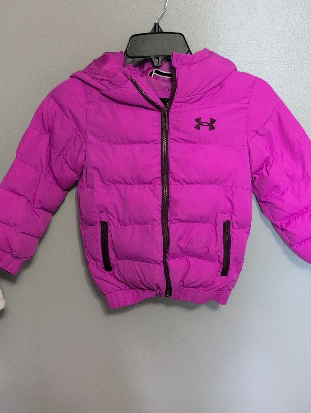 Under Armour Kids Hooded Puffer Jacket in Magenta with Black Accents Size 5